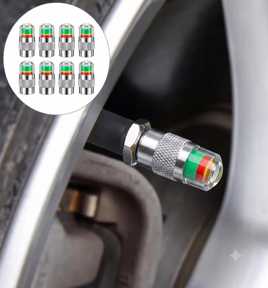 Tyre Pressure Indicator Valve Caps (Pack of 4) | Universal Tire Pressure Checker for Bikes, Cars & SUVs