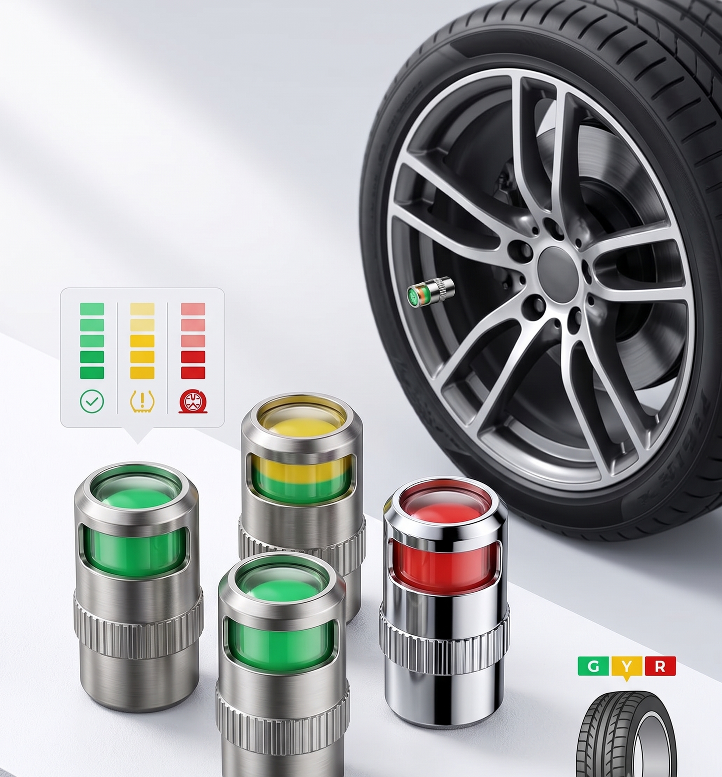 Tyre Pressure Indicator Valve Caps (Pack of 4) | Universal Tire Pressure Checker for Bikes, Cars & SUVs